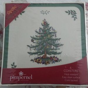 Pimpernel Christmas  Tree  Spode Coasters Set of 6 Cork Backed